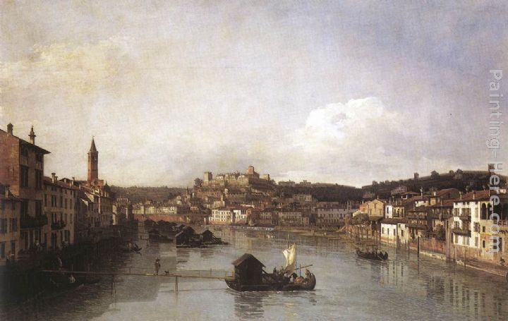 View of Verona and the River Adige from the Ponte Nuovo painting - Bernardo Bellotto View of Verona and the River Adige from the Ponte Nuovo art painting